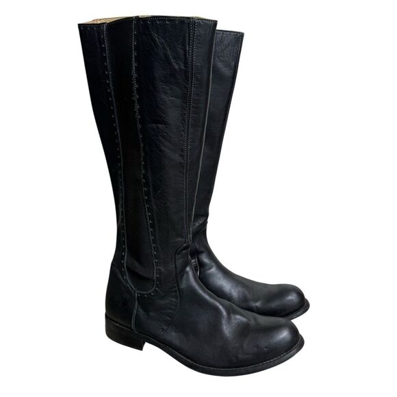 John Fluevog Black Leather Tall Pull-on Riding Boots Womens Size 12 Knee-High - Picture 2 of 12